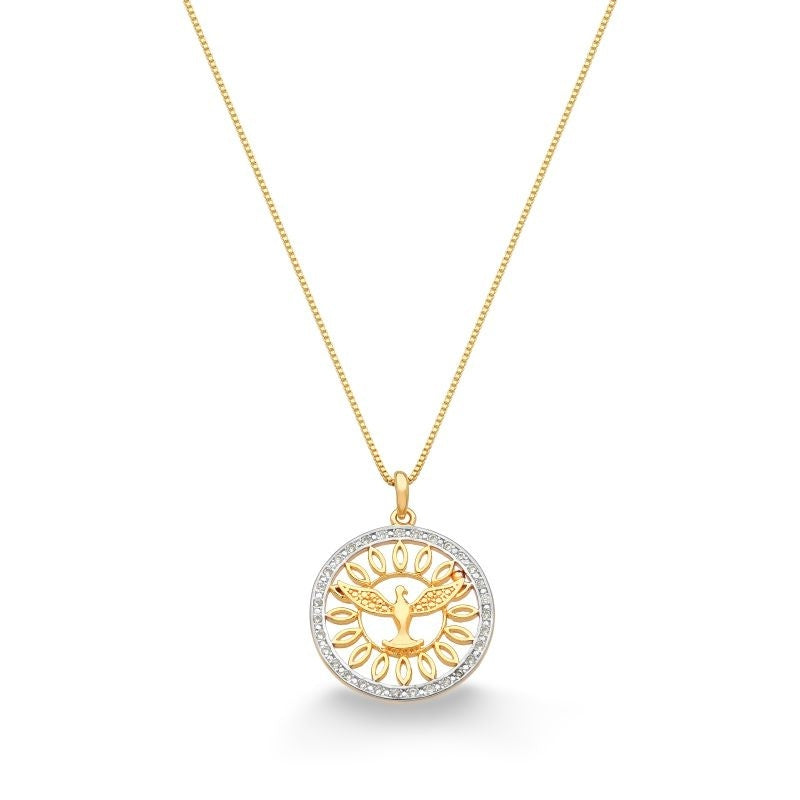 COLAR COM MANDALA DIVINO ESPÍRITO SANTO FOLHEADO A OURO 18K