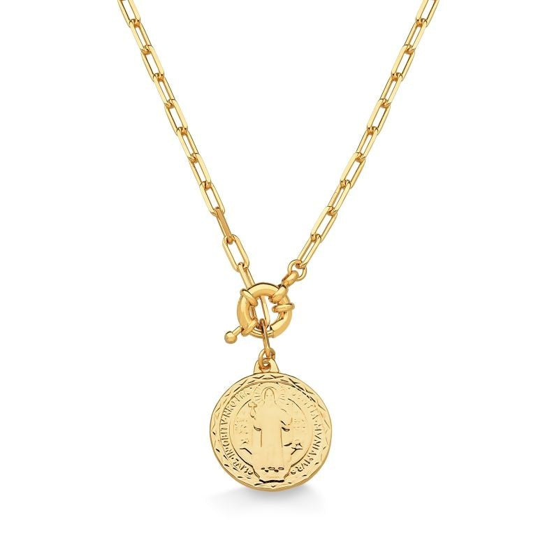 COLAR FECHO BOIA E MEDALHA SÃO BENTO FOLHEADO A OURO 18K