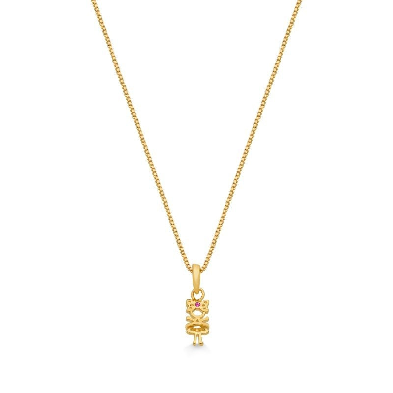 COLAR COM PINGENTE DE MENINA PRINCESA FOLHEADO A OURO 18K