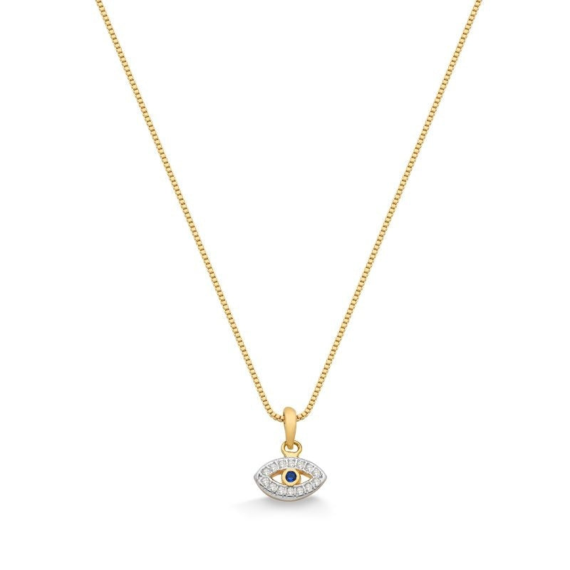 COLAR COM PINGENTE DE OLHO GREGO CRAVEJADO DE ZIRCÔNIAS FOLHEADO A OURO 18K
