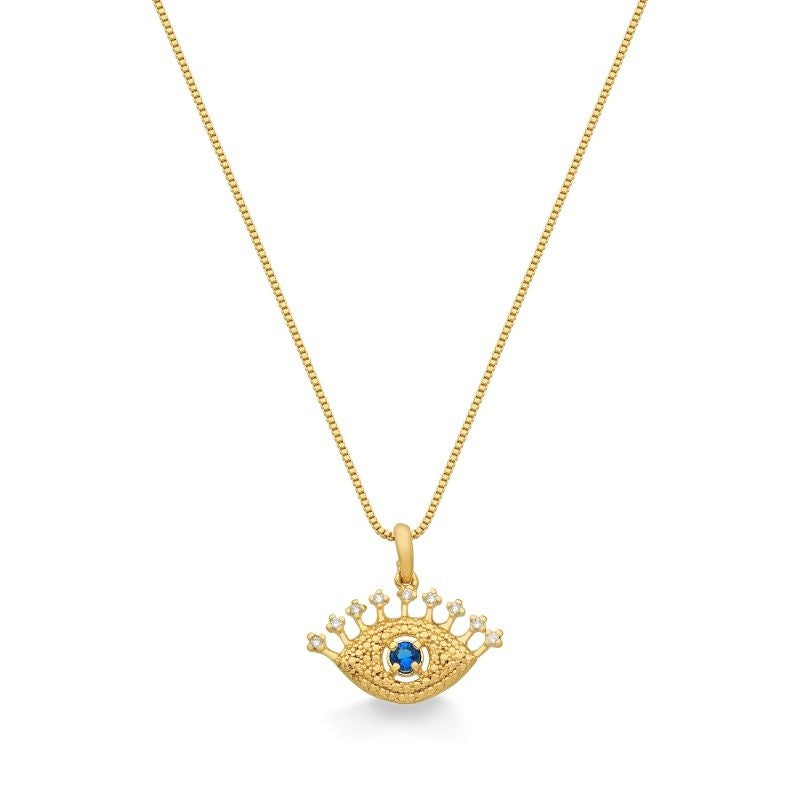COLAR COM PINGENTE DE OLHO GREGO COM ZIRCÔNIA AZUL E CRISTAL FOLHEADO A OURO 18K