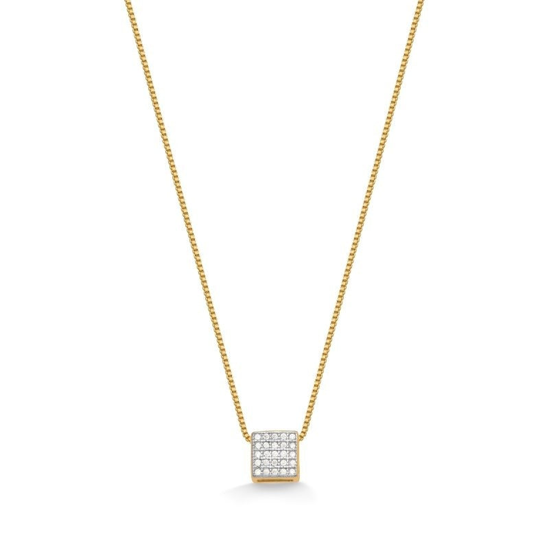 COLAR COM PINGENTE QUADRADO CRAVEJADO DE ZIRCÔNIAS FOLHEADO A OURO 18K