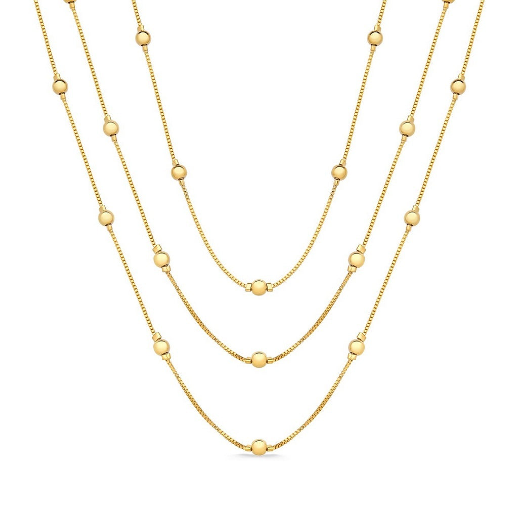 COLAR TRIPLO DE BOLINHAS FOLHEADO A OURO 18K