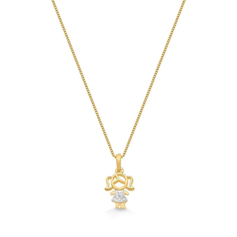 COLAR COM PINGENTE DE MENINA CRAVEJADO DE ZIRCÔNIAS FOLHEADO A OURO 18K