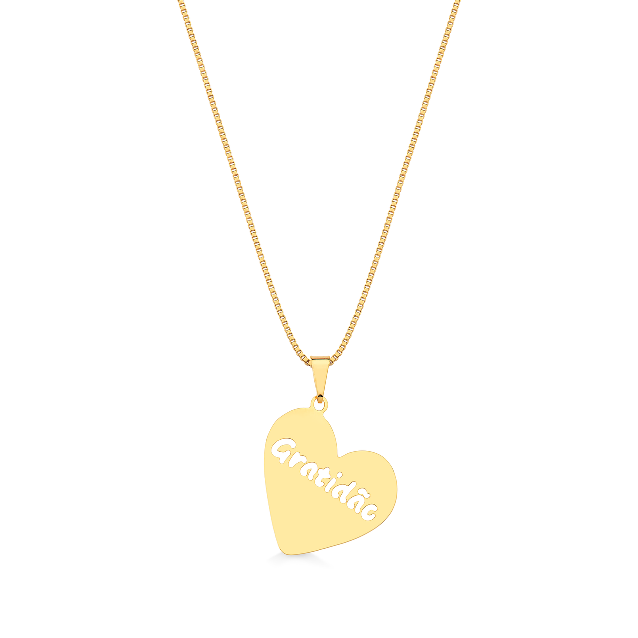 COLAR CORAÇÃO GRATIDÃO FOLHEADO A OURO 18K