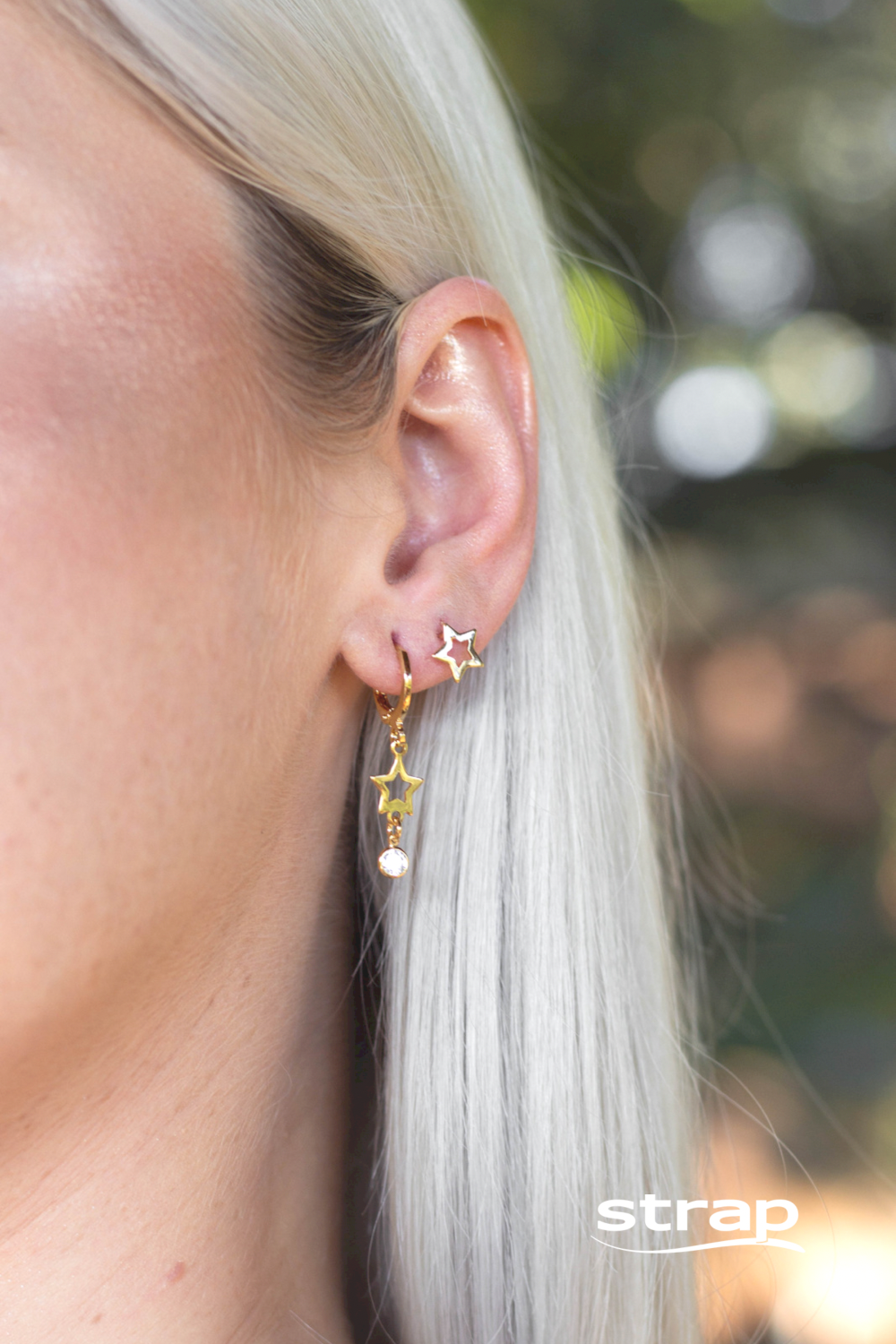 BRINCO DUPLA DE ARGOLA COM ESTRELA FOLHEADO A OURO 18K