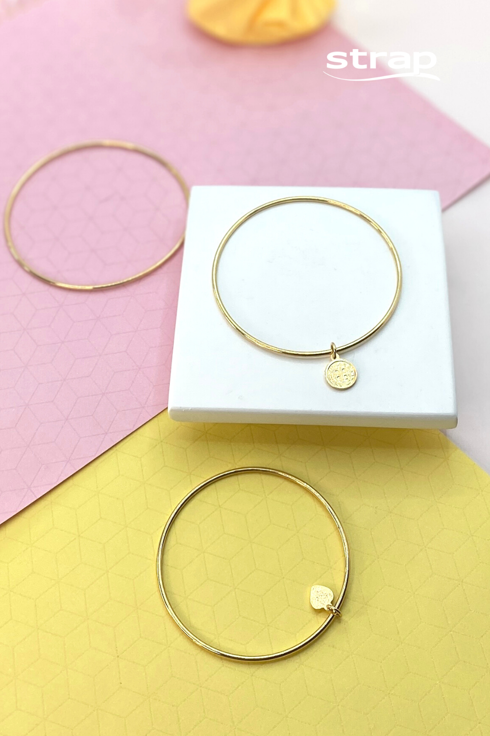 BRACELETE INFANTIL PINGENTE CORAÇÃO FOLHEADO A OURO 18K