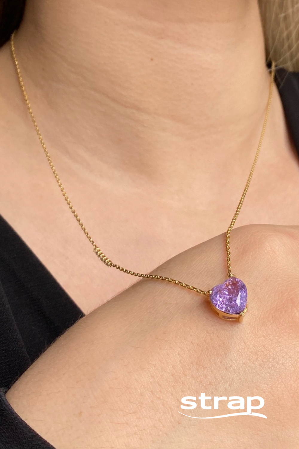 ESCAPULARIO CORAÇÃO DE PEDRA VIOLETA FOLHEADO A OURO 18K