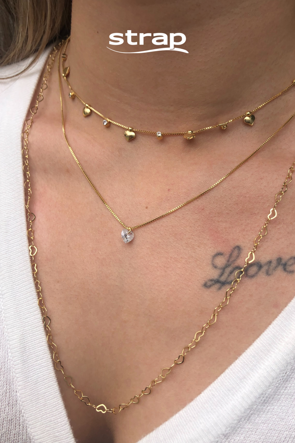 COLAR PONTO DE LUZ COM ZIRCÔNIA EM CORAÇÃO 50 CM FOLHEADO A OURO 18K
