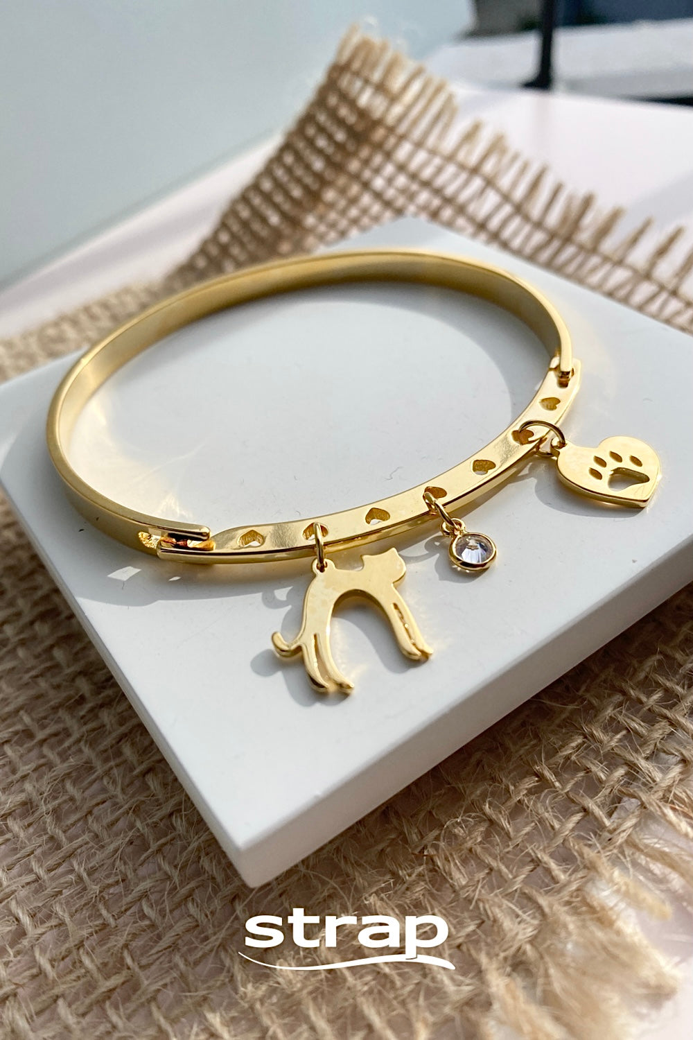 BRACELETE PINGENTE GATO E PATINHA FOLHEADO A OURO 18K
