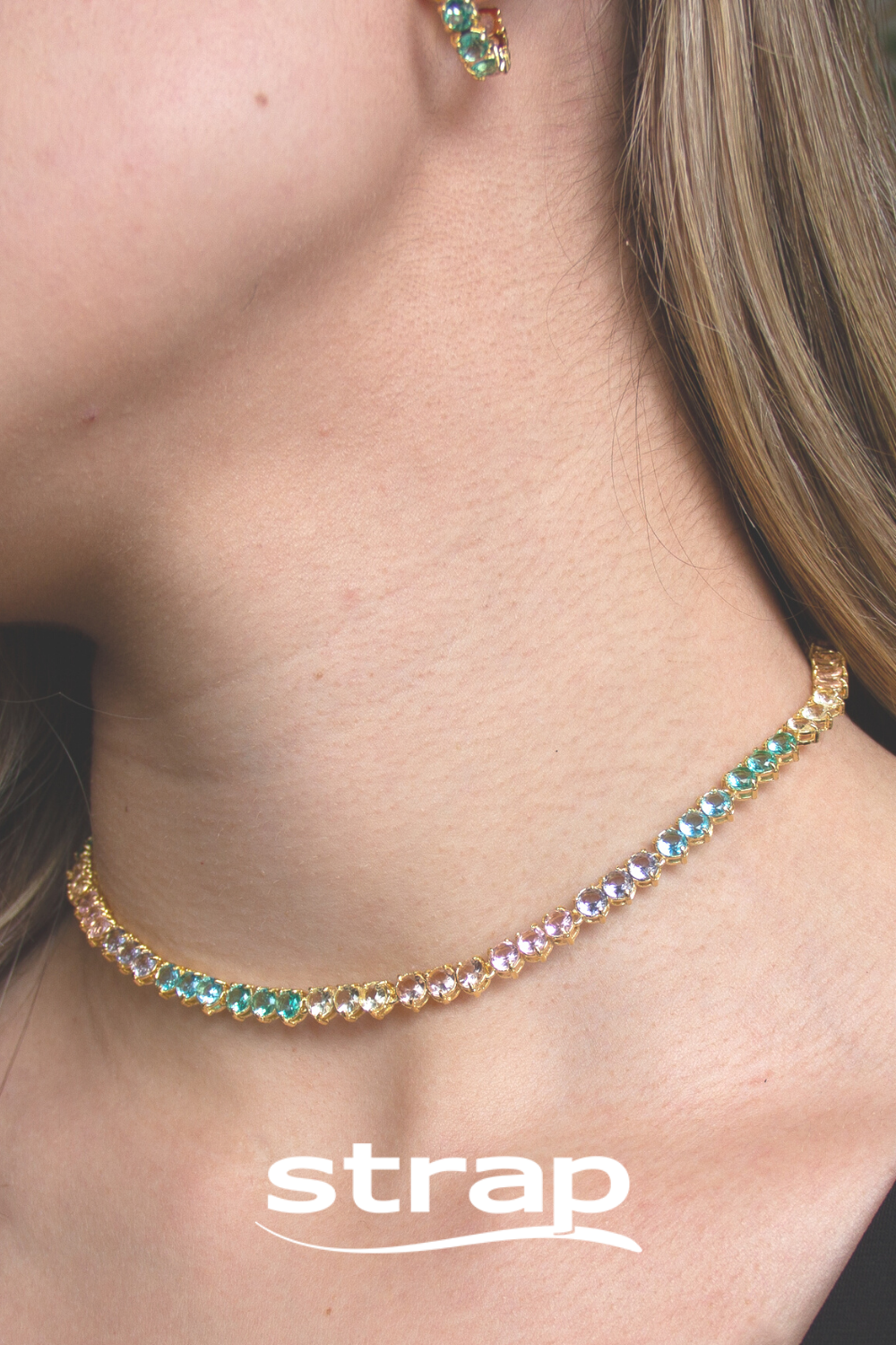 COLAR RIVIERA COLORIDA FOLHEADA A OURO 18K