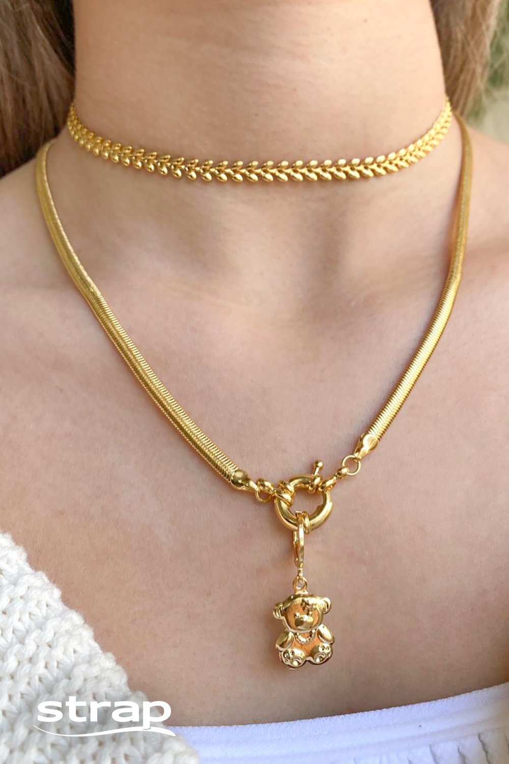 COLAR FIO ALEMÃO COM FECHO BOIA FRONTAL FOLHEADO A OURO 18K