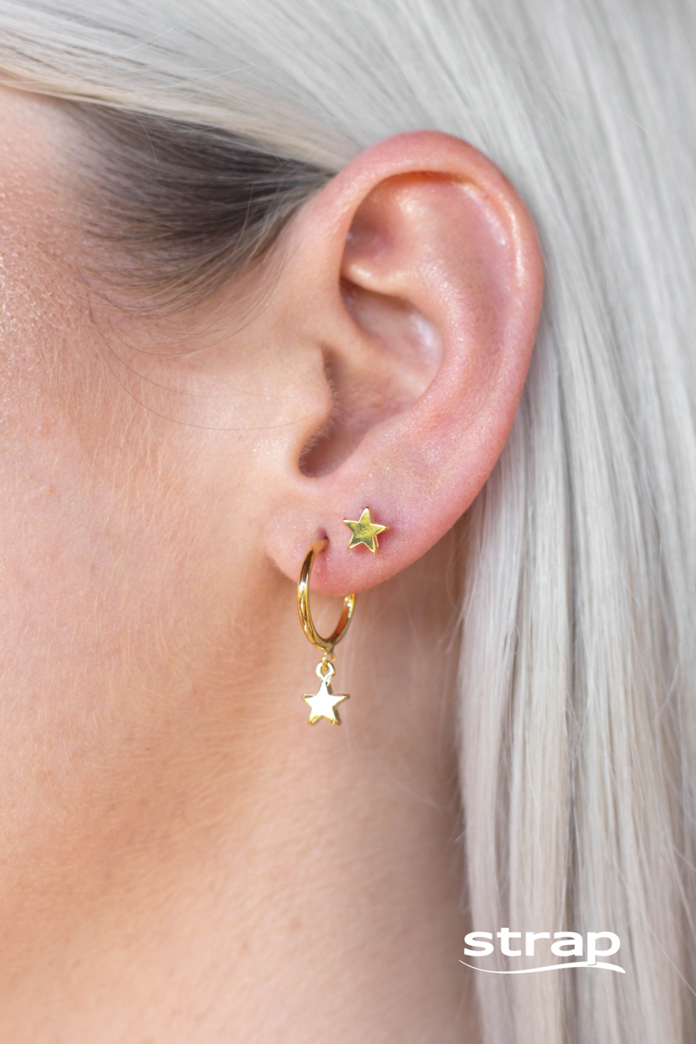 BRINCO DUPLA DE ARGOLA COM ESTRELAS FOLHEADO A OURO 18K