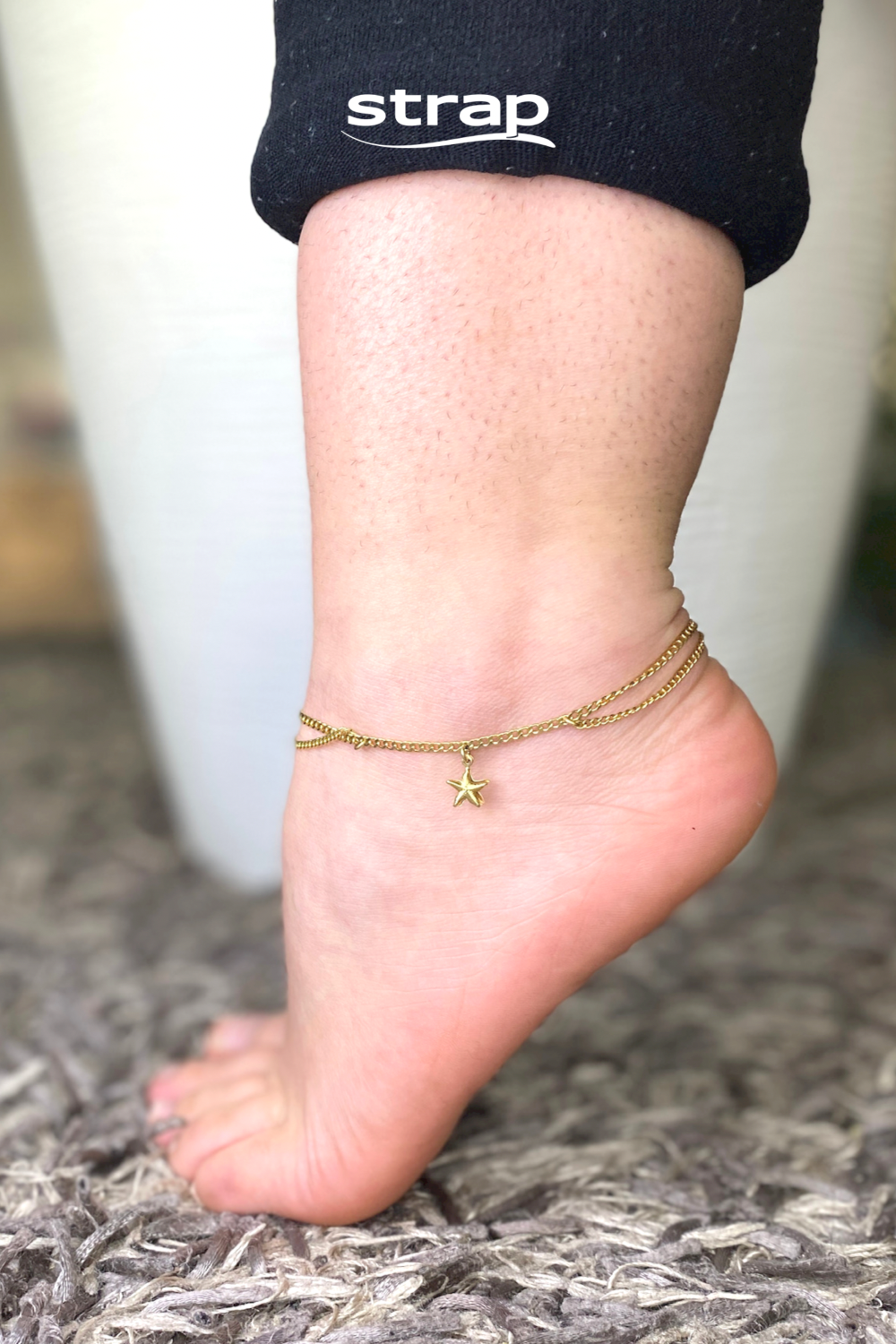 TORNOZELEIRA COM ESTRELA DO MAR FOLHEADA A OURO 18K