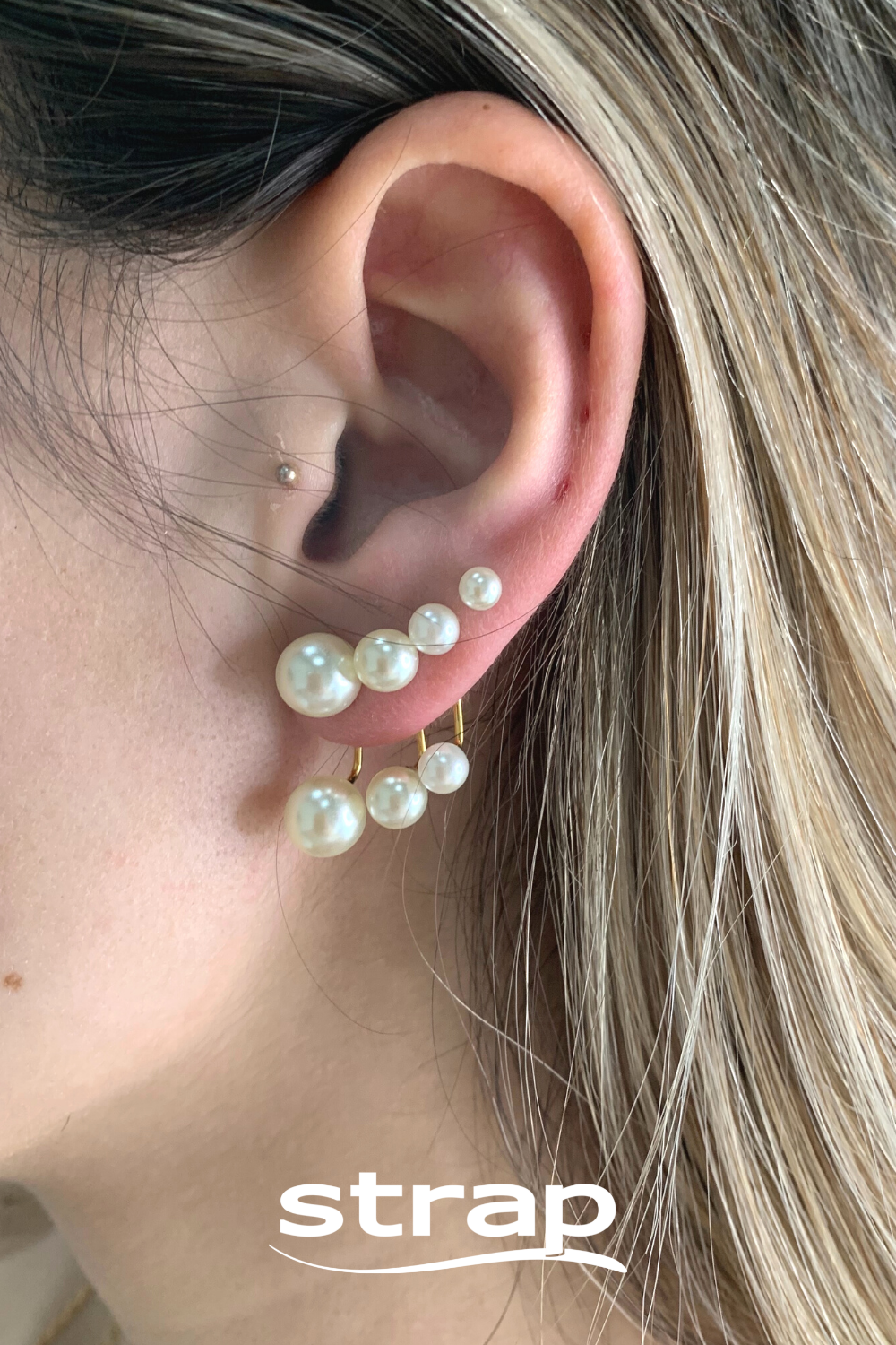 BRINCO EAR JACKET DE PEROLA GRANDE FOLHEADO A OURO 18K
