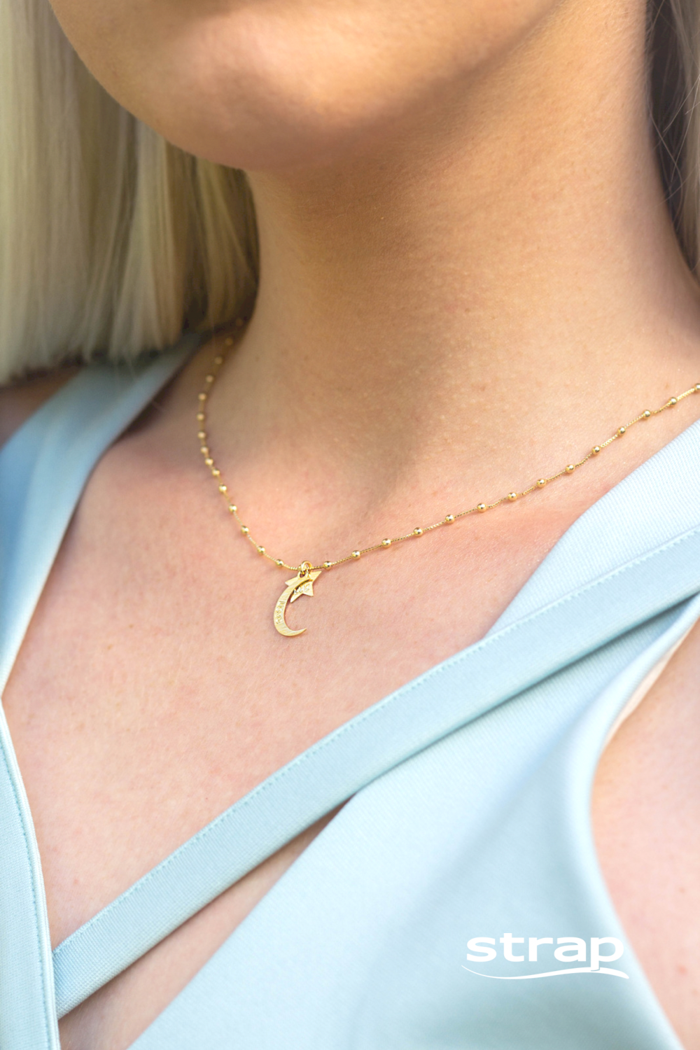 COLAR ESTRELA E LUA FOLHEADO A OURO 18K