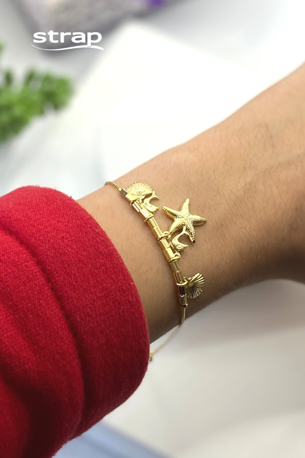 PULSEIRA ELEMENTOS DO MAR FOLHEADA A OURO 18K