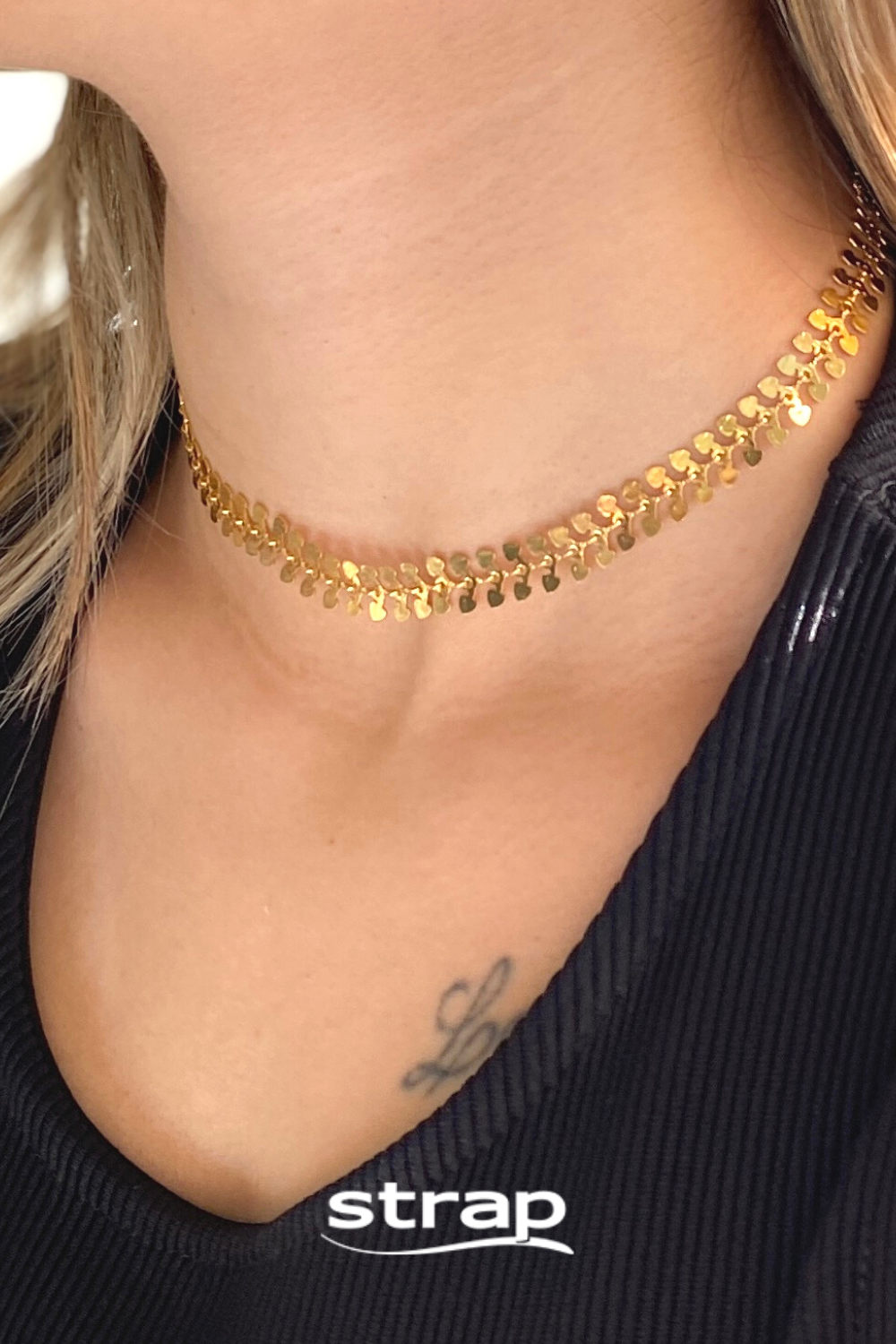 CHOKER ESCAMADA FOLHEADA A OURO 18K