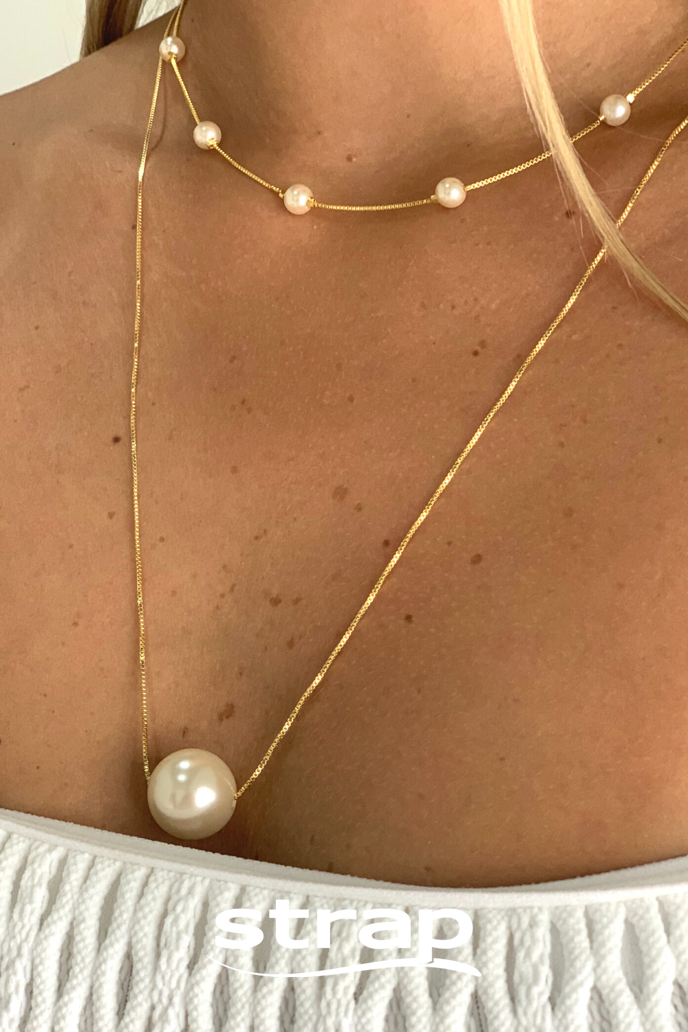 COLAR COM UMA PEROLA GRANDE FOLHEADO A OURO 18K