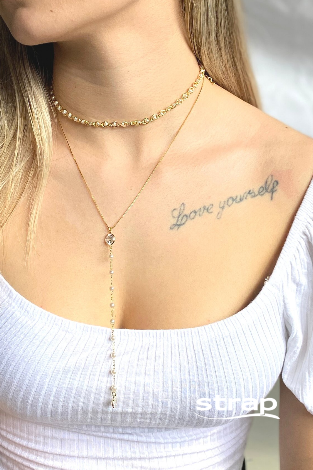 COLAR CHOKER ELO COM PÉROLA FOLHEADO A OURO 18K