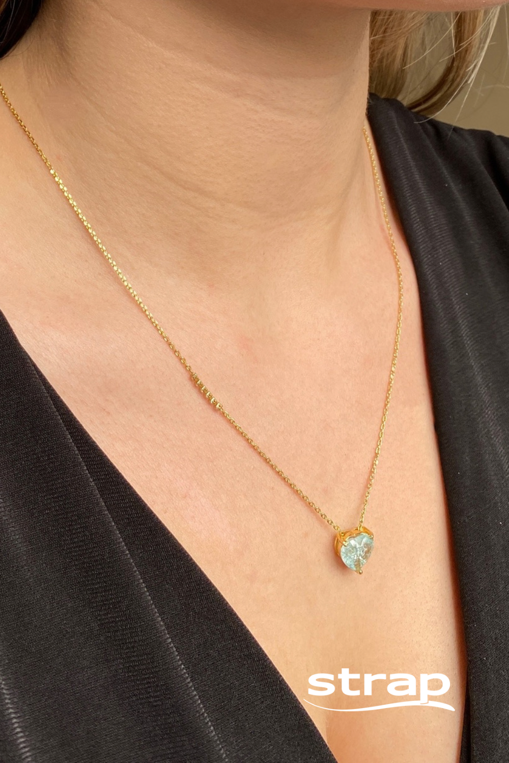 ESCAPULARIO CORAÇÃO DE PEDRA AZUL FOLHEADO A OURO 18K