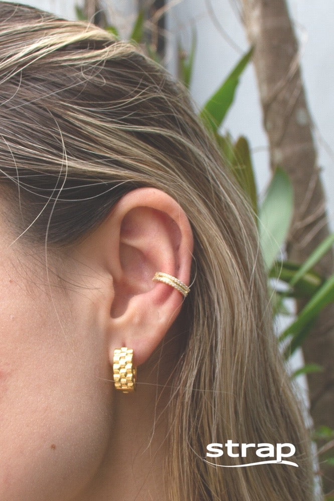BRINCO PIERCING DE PRESSÃO COM DUAS FILEIRAS DE ZIRCONIA CRISTAL FOLHEADO A OURO 18K