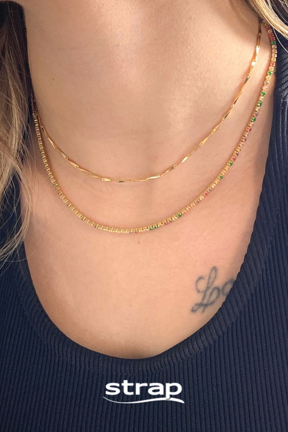 CHOKER RIVIERA COLORIDA FOLHEADA A OURO 18K