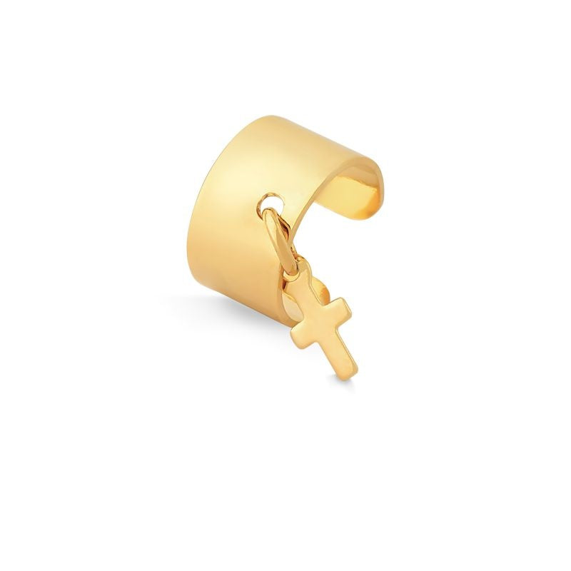 BRINCO PIERCING DE PRESSÃO COM CRUZ FOLHEADO A OURO 18K