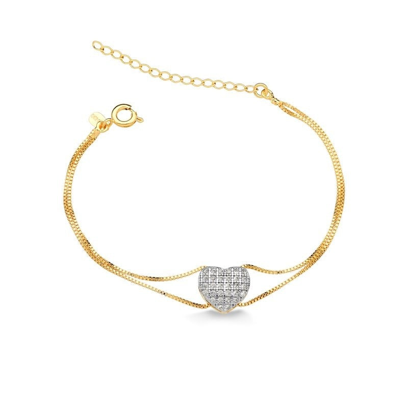 PULSEIRA COM CORAÇÃO CRAVEJADO DE ZIRCÔNIA FOLHEADA A OURO 18K