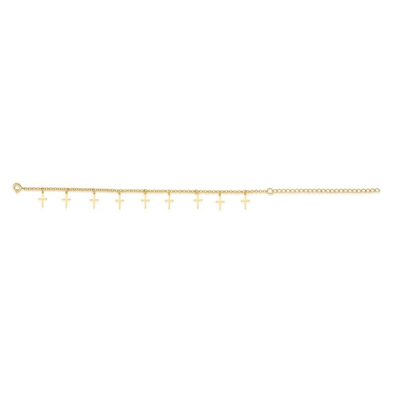 PULSEIRA COM PINGENTES DE CRUCIFIXOS FOLHEADA A OURO 18K