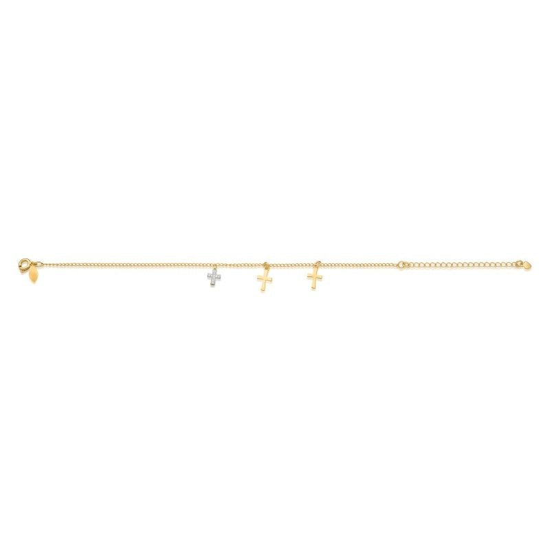 PULSEIRA COM PINGENTES DE CRUCIFIXOS FOLHEADA A OURO 18K