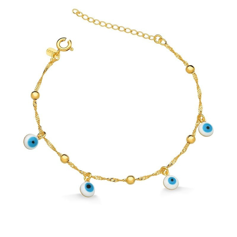 PULSEIRA COM BERLOQUES DE OLHO GREGO FOLHEADA A OURO 18K