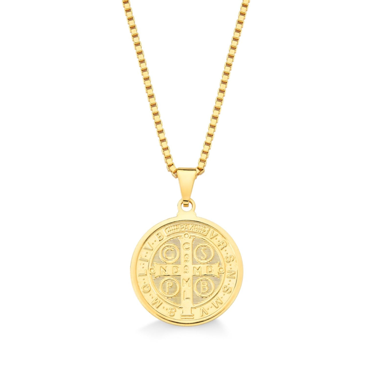 COLAR MEDALHA DE SÃO BENTO GRANDE E CORRENTE VENEZIANA FOLHEADO A OURO 18K